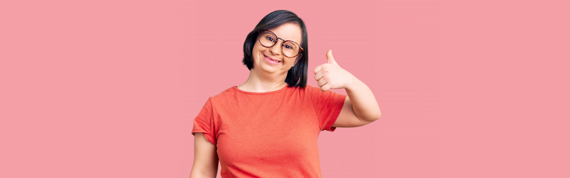 Brunette woman wearing casual clothes and glasses smiling happy and positive